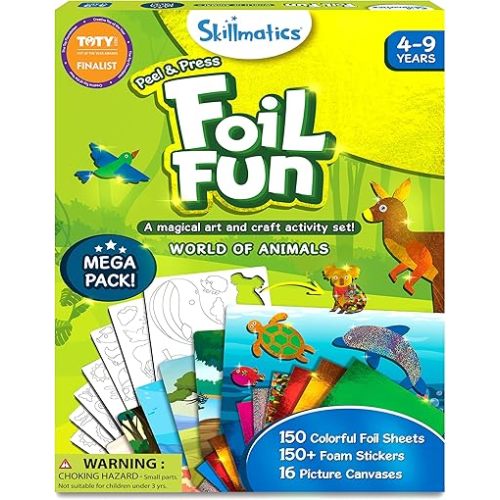 Skillmatics Foil Fun - Animals Mega Pack, No Mess Art for Kids, Craft Kits & Supplies, DIY Creative Activity, Travel Toys, Gifts for Boys & Girls Ages 4, 5, 6, 7, 8, 9, Travel Toys