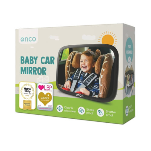 Onco Baby Car Mirror Rear Facing - Double Award-Winning Convex Car Mirror for Baby, 100% Shatterproof & Shakeproof with 360° Rotation, Newborn Essentials (9.6 x 6.9 in)