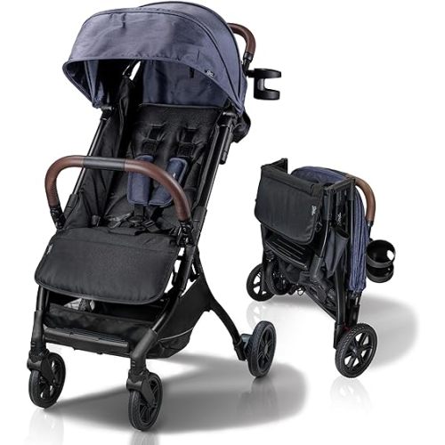 Lightweight Baby & Toddler Stroller, Ultra Compact, Airplane-Friendly Travel Stroller, One-Handed Fold, Near Flat Recline, X-L Canopy & Parent Cup Holder -LinQ (v2 Deep Blue)