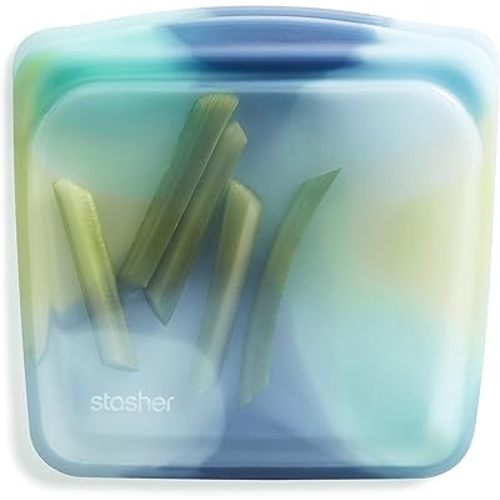 Stasher Premium Silicone Reusable Food Storage Sandwich Bag, Tie Dye Blue | Microwave, Sous Vide, Dishwasher, Oven and Freezer Safe | BPA Free, Leak-free, Eco-friendly, 28 Oz