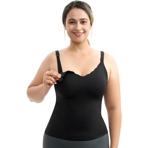 Momcozy Nursing Tank Tops for Breastfeeding, Seamless Nursing Cami with Built-in Bra, Adjustable Straps, Scalloped Design