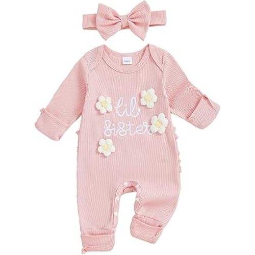 allshope Infant Baby Girl Fall Outfit Sweatshirt Romper Little Sister Lil Sis Long Sleeve Jumpsuit Newborn Clothes
