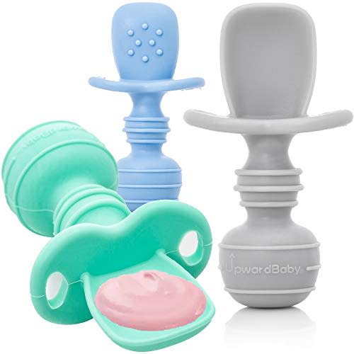 Upward Baby Spoons 3 pack - Baby Spoons Self Feeding 6 Months - Chewable Toddler Utensils with Anti Choke Barrier - Silicone baby spoons - Baby Utensils & Baby Feeding Supplies Infant First Stage