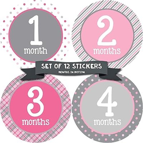 Baby Monthly Stickers - Baby Milestone Stickers - Newborn Girl Stickers - Month Stickers for Baby Girl - Baby Girl Stickers - Newborn Monthly Milestone Stickers (Set of 12 Stickers)