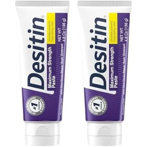 Desitin Maximum Strength Baby Diaper Rash Cream, 40% Zinc Oxide for Treatment, Relief & Prevention, Hypoallergenic, Phthalate- & Paraben-Free Paste, Protects Skin for 12 Hours, 4.8 oz (Pack of 2)