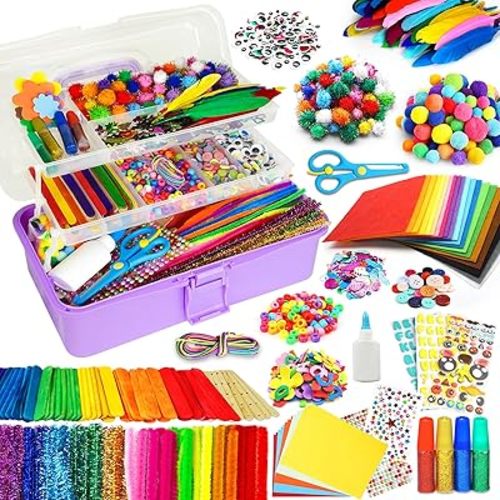 FUNZBO Arts and Crafts Supplies for Kids -Christmas Crafts Kits with Pipe Cleaners, Construction Paper, Pom poms Googly Eyes, Crafts for Kids Ages 4-8, School Craft Projects, Birathday Gifts for Girls