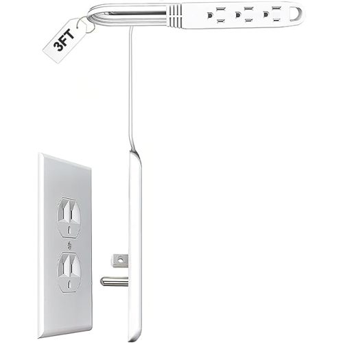 3FT Ultra Flat Plug Extension Cord Power Strip with Multi Outlets, Patented Detachable Ultra-Thin Outlet Concealer & Ultra-Flat Plug, Ideal for Home Improvement, Hide Bulky and Messy Cords