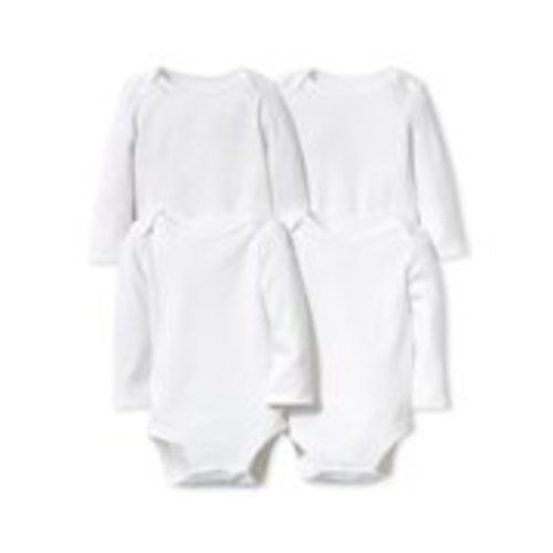 White Long Sleeve Bodysuits, 4pk (Baby Boys or Baby Girls Unisex)