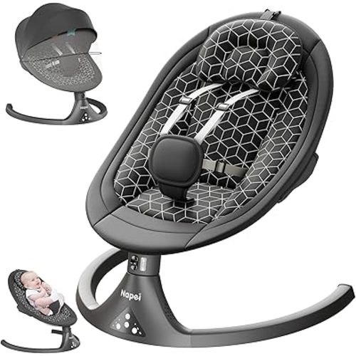 Baby Swings for Infants to Toddler, Electric Baby Swing and Infant Swings for Newborn, 10 Music with Remote Control and Bluetooth, 5 Swing Angles with Gentle Speed, 2 Seat Position, 0-9 Month (Black)