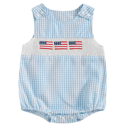 USA Checkered Romper - Hazel & Bo