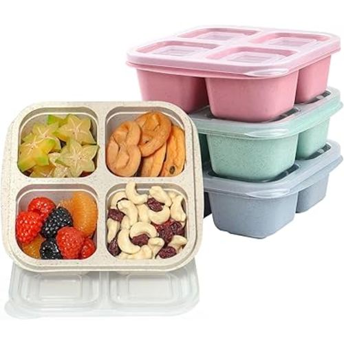 Amazon.com: LCHLZZ 4 Pack Snack Containers, Divided Bento Snack Box, 4 Compartments Reusable Meal Prep Lunch Containers for Kids Adults, Food Storage Containers for School Work Travel: Home & Kitchen