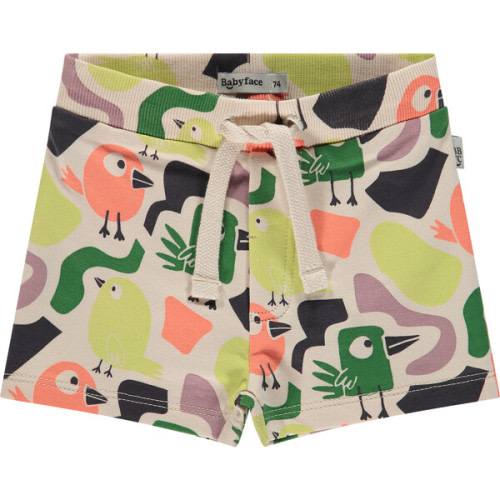 Colorful Bird Print Drawstring Sweatshorts, Cream & Multicolors - Babyface | Maisonette