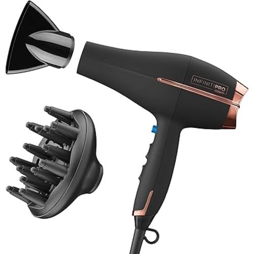 INFINITI PRO by CONAIR Hair Dryer, 1875W Blow Dryer with Diffuser and Concentrator, Ceramic Technology, 3 Heat & 2 Speed Settings, Cold Shot Button, Black