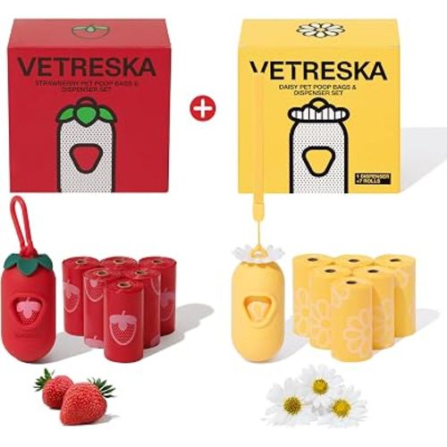 VETRESKA Dog Poop Bag Dispenser with Strawberry & Daisy Scented Bags