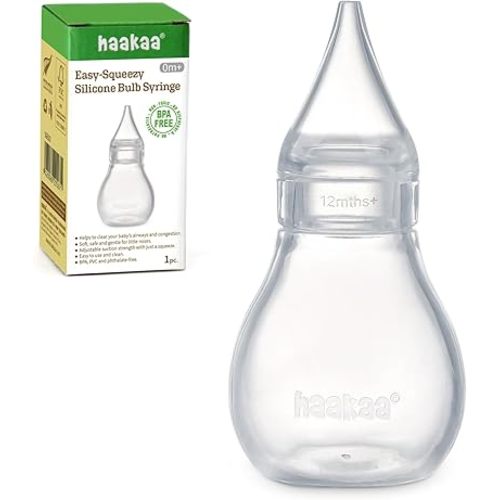 Haakaa Silicone Baby Nasal Aspirator | Nose Bulb Syringe | Easy-Squeezy Baby Nose Cleaner, Newborn Infant &Toddler - BPA Free Silicone