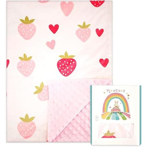 Baby Blanket for Girls Boys Unisex Neutral Strawberry Heart Pink Toddler Nursery Crib Throw Gift Blanket with Dotted Backing Double Layer 30 x 40 Inch