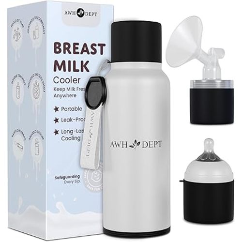 22oz Breastmilk Cooler and Baby Bottle – Reusable Container & Ice Pack Combo that Cools On-the-Go 14+ Hours - Easy to Use w/ Wide Neck Breast Pumps and Replaces Breastmilk Pitcher /Feeder (Light Grey)