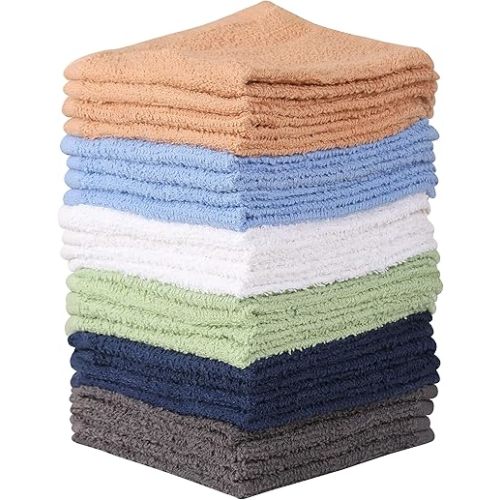 Towel and Linen Mart 100% Cotton - 24 Pack Wash Cloth Set - Flannel Face Cloths, Highly Absorbent and Soft Feel Fingertip Towels (Multi, Pack of 24)