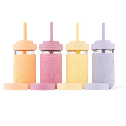 Elk and Friends Kids & Toddler Cups | The Original Glass Mason Jars 12 oz with Silicone Sleeves Straws Smoothie Spill Proof