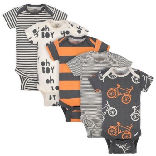 Gerber Baby Boys' 5-Pack Short Sleeve Bodysuits, Bicycle, Newborn