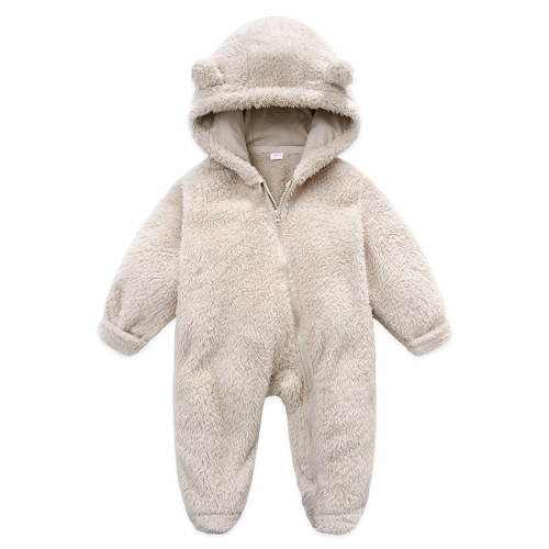 IROINID Discount Baby Bodysuit Long Sleeve Newborn Baby Fleece Footie Snowsuit Winter Bunting Onesies Cartoon Warm Hooded Romper Jumpsuit Outfits For Girls Boys,Beige