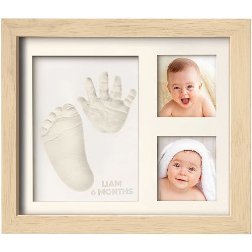 Baby Hand and Footprint Kit - Quick Dry Clay Baby Footprint Kit, Newborn Keepsake, Nursery Picture Frame for Boys, Girls, Personalized Gifts for Baby Shower, Registry & Mother's Day (Ash Wood)
