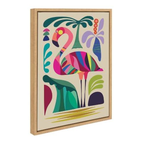 Kate & Laurel All Things Decor 18"x24" Sylvie Mcm Flamingo Wall Art By Rachel Lee Natural: Rachel Lee, Playful Decor, Framed Canvas