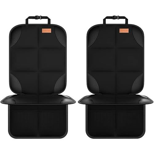 Car Seat Protector, 2Pack Seat Protector Protect Child Seats with Thickest Padding and Non-Slip Backing Mesh Pockets for Baby and Pet,Sedan SUV Truck (Black)