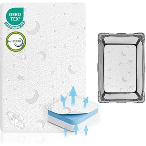 Pack and Play Mattress Pad, 38x26 Dual Sided Soft & Firm Memory Foam Baby Mattress for Pack N Play, Portable Thick Crib Mattresses with Breathable Jacquard Cover
