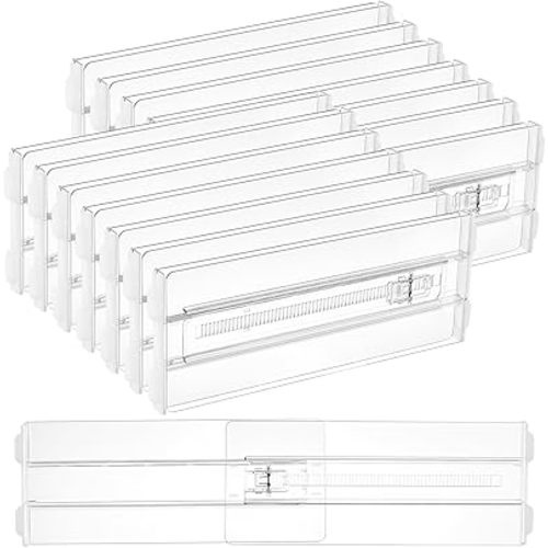Vtopmart 14 Pack Drawer Dividers for Clothes, 4" High 10.2"-16.5" Adjustable Expandable Dresser Drawer Organizer, Clear Plastic Separators for Dresser, Baby Clothing, Underwear, Cosmetic, Toiletries