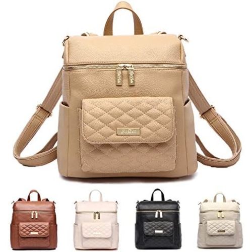 Petit Monaco Diaper bag by Luli Bebe - Designer Modern Vegan Leather Diaper Bag Backpack with Gender Neutral Design, Cute Mini Diaper Bag Backpack (Latte Brown)
