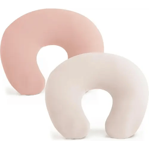 Konssy 2 Pack Nursing Pillow Covers, Stretchy and Soft Nursing Cover for Breastfeeding Pillows, Pillow Slipcover for Baby Girls Boys Newborn (Beige, Pink)