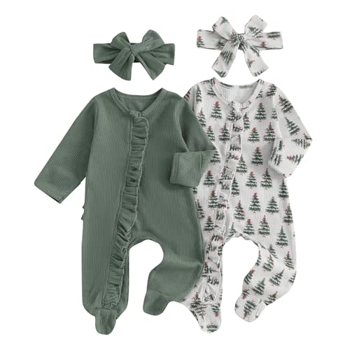 Baby Girl Footies Newborn Zipper Sleeper 2 Pack Ruffle Pajamas Romper Coming Home Outfit