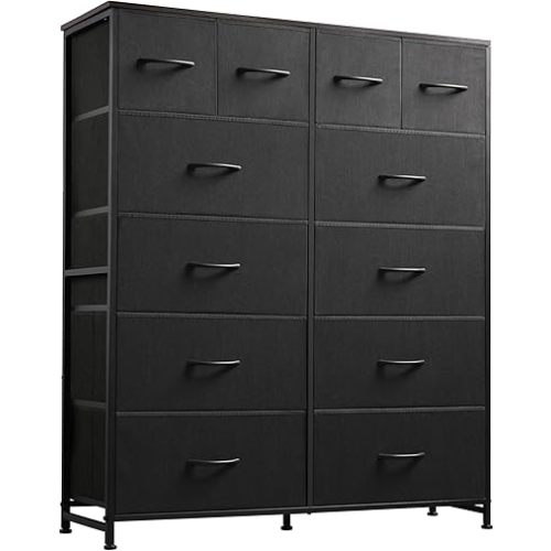 WLIVE Tall Dresser for Bedroom with 12 Drawers, Dressers & Chests of Drawers, Fabric Dresser for Bedroom, Closet, Fabric Storage Dressers with Storage Drawers, Steel Frame, Wood Top, Charcoal Black