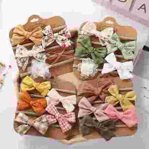 5PCS Baby Girl Headbands and Bows, Newborn Infant Toddler Nylon Elastics Hairbands Hair Accessories