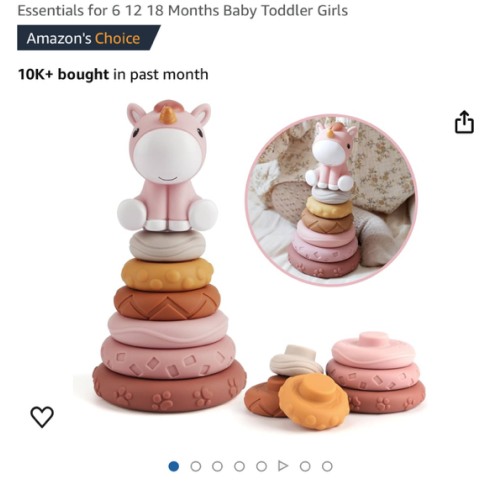 Amazon.com: Nueplay 7 Pcs Stacking & Nesting Baby Toys, Squeeze Teething Baby Toys and Building Circle with Pink Horse Figure, Newborn Essentials for 6 12 18 Months Baby Toddler Girls : Toys & Games