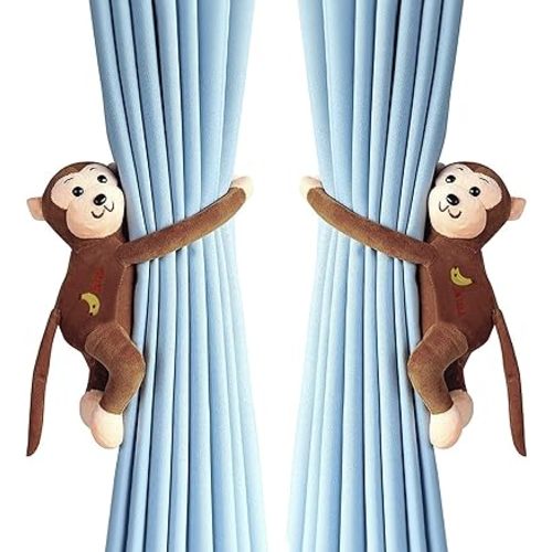 Curtain Tiebacks, 1 Pair Cute Animal Curtain Holdbacks for Drapes (Monkeys)