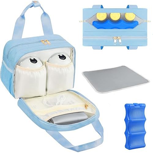 PIIOSER Breastmilk Cooler Bag with Ice Pack, Compatible with Wearable Breast Pumps & Accessories - Portable Pumps Carrying Case for Nursing & Working Moms, Blue