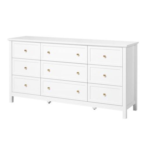 VEVOR 9 Drawer Dresser, Wooden Chest of Drawers with Sliding and Anti-tip Device, Retro Minimalist Dresser Chest, White
