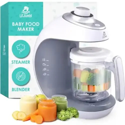 Lil' Jumbl - Baby Food Maker, 2-in-1 Baby Steamer and Blender with Timer, Auto Shutoff - White