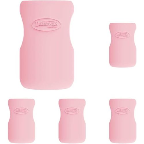 Dr. Brown’s Natural Flow® Options+™ Glass Baby Bottle Sleeves, 100% Silicone, 9 oz, Wide-Neck, Pink (Pack of 5)