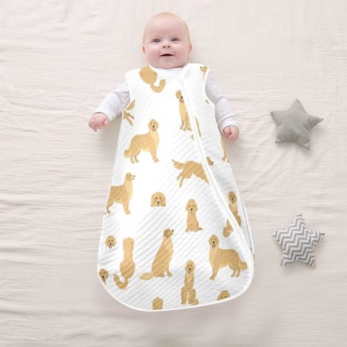 vvfelixl Golden Retriever Dogs Adult Goldies and Puppy Set Baby Wearable Blanket,Swaddle Transition Sleeping Bag for Infant,Sleep Sack for Newborn Baby,Sleep Suit for Toddler 6-12M - Color16 - M(6-12 moths)