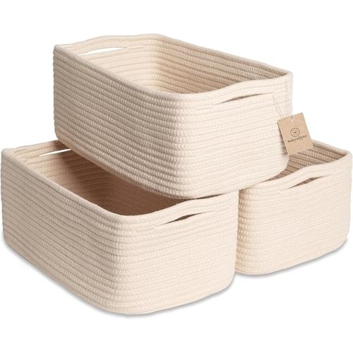 13.5”x8.5”x5.5” Storage Baskets for Shelves 3 Pack | Cotton Rope Woven Small Baskets for Organizing | Small Storage Bins for Nursery, Bathroom, Closet, Cube Shelf, Decorative, Gift