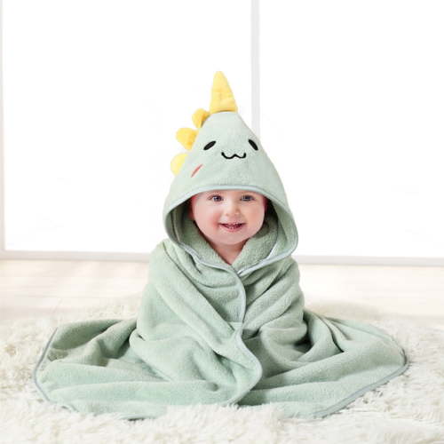 MONEHANE Baby Bath Towel, Absorbent Large Hooded Towel for Kids, Newborn, Babie, Toddler, Infant, Green Dinosaurs, 31.5 x 31.5 inch