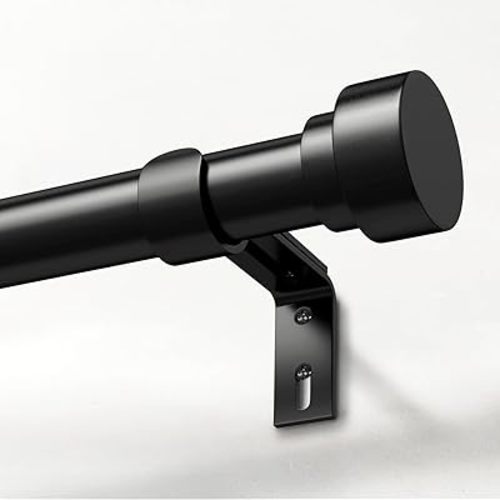 IFELS Heavy Duty Curtain Rods for Windows 48 to 84 Inch, 1 Inch Adjustable Black Curtain Rod with Easy Installation and Modern Design (A1,Black,30-90")