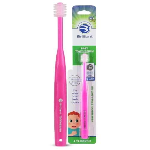 Brilliant Baby Toothbrush - Ages 4-24 Months Infant, Round Head, Soft Bristles, Pink, 1 Pack