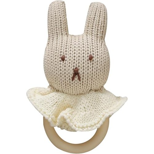 Baby Rattle Crochet Baby Toys Stuffed Baby Doll Silica Gel Newborn Toys Knitted Stuffed Animals for Babies Boy Girl Beige