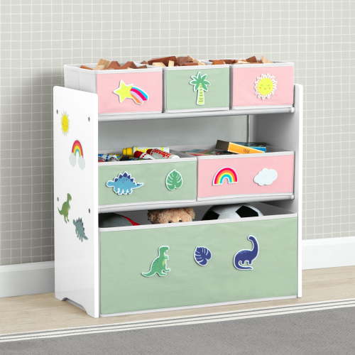 Delta Children Design & Store 6 Bin Toy Storage Organizer with Interchangeable Patches, Green/Pink