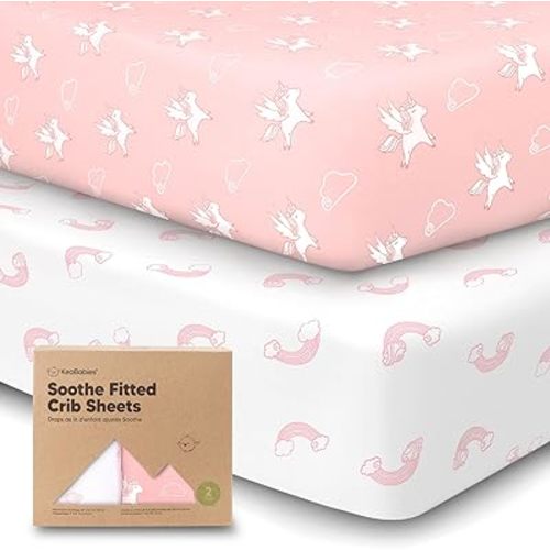 KeaBabies 2-Pack Organic Crib Sheets for Boys, Girls - 52x28 Fitted Crib Mattress Sheet Neutral, Breathable Jersey Cotton Cover for Baby Bed, Toddler Mattress, Soft & Cute Prints (Dreamland)