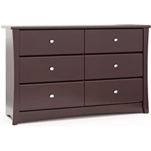 Storkcraft Crescent 6 Drawer Double Dresser (Espresso) – GREENGUARD Gold Certified, Dresser For Nursery, 6 Drawer Dresser, Kids Dresser, Nursery Dresser Drawer Organizer, Chest of Drawers